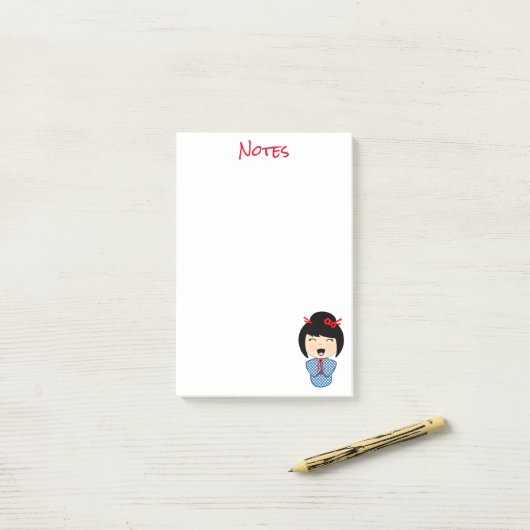 Kokeshi Doll Blue Post-it® Notes 4 x 6 (Sur un bureau)