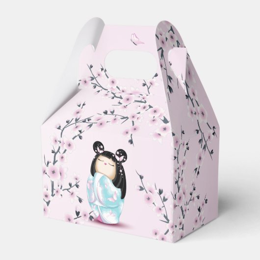 Kokeshi Doll Cherry Blossom Bedankdoosjes (Voorkant Zijde)
