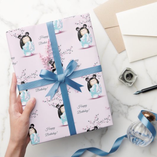 Kokeshi Doll Cherry Blossom | Geestdag meisje Cadeaupapier (Geschenken)