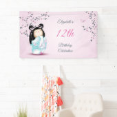 Kokeshi Doll Cherry Blossom | Geestdag meisje Spandoek (Insitu)