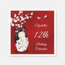 Kokeshi Doll Cherry Blossom | Girl's Birthday Napk