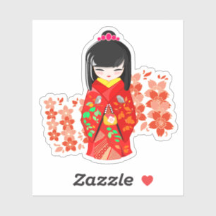 Kokeshi Doll Cherry Blossom Sticker