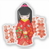 Kokeshi Doll Cherry Blossom Sticker (Voorkant)