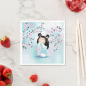 Kokeshi Doll Cherry Blossom Turquoise Pink Servet (Insitu)