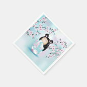 Kokeshi Doll Cherry Blossom Turquoise Pink Servet (Hoek)