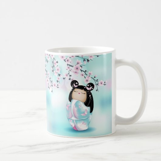 Kokeshi Doll Chibi Cerry Blossoms Café Mug (Droite)