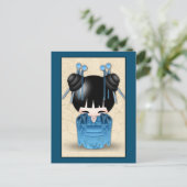 Kokeshi Doll Dressed In Blue Briefkaart (Staand voorkant)