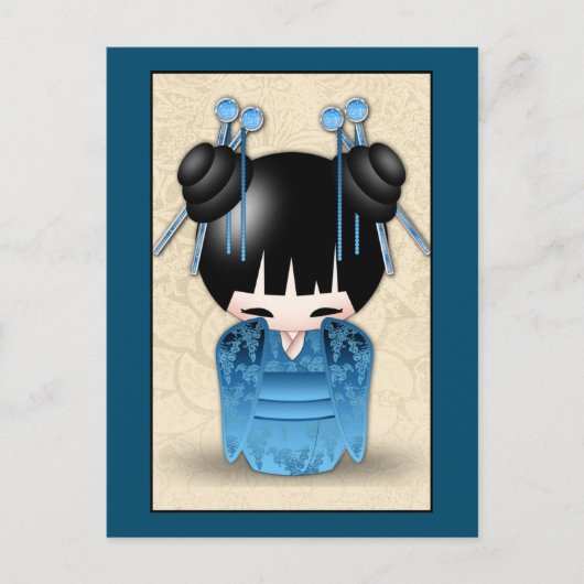 Kokeshi Doll Dressed In Blue Briefkaart (Voorkant)