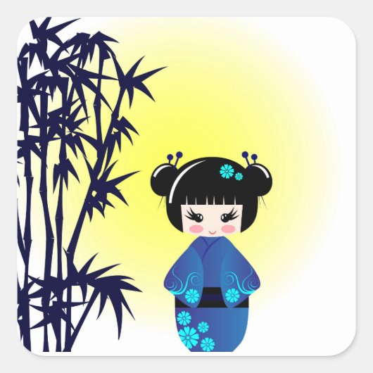 Kokeshi doll en bamboo vierkante sticker (Voorkant)