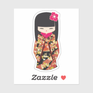 Kokeshi Doll Floral Kimono Sticker