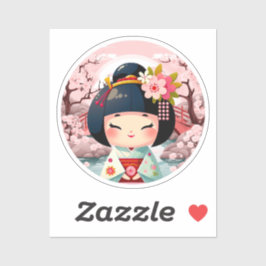 Kokeshi Doll Green met landschap, Kokeshi Sticker