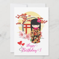 Kokeshi Doll Happy Birthday Kaart