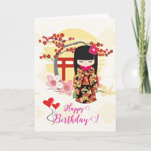 Kokeshi Doll Happy Birthday Kaart