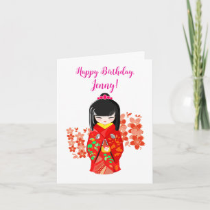 Kokeshi Doll Happy Birthday Kaart