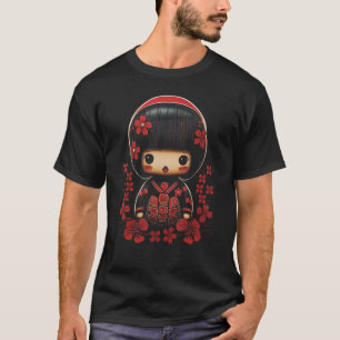 Kokeshi Doll Japan Blossom Tree Souvenir Fans T-shirt