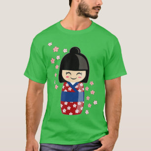 Kokeshi Doll Kawaii in het Japans Kimono en Sakura T-shirt