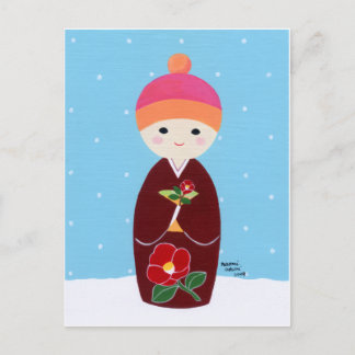 Kokeshi Doll met Camellia Briefkaart