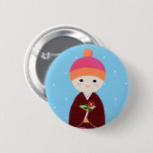 Kokeshi Doll met Camellia Ronde Button 5,7 Cm (Voorkant /achterkant)