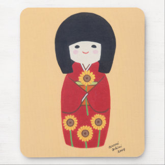 Kokeshi Doll met zonnebloem Muismat