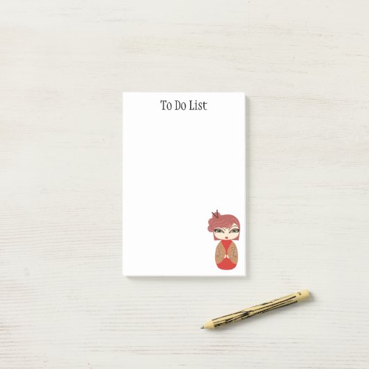 Kokeshi Doll Red 3" x 3" Post-it® Notes (Sur un bureau)