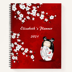 Kokeshi Doll Red Black and White Cherry Blossom No Notitieboek