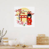 Kokeshi Doll Red Kimono Poster (Keuken)