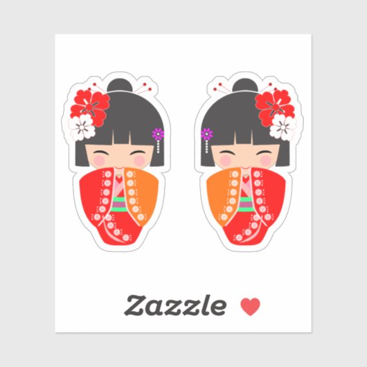 Kokeshi Doll Red Kimono Sticker (Vel)