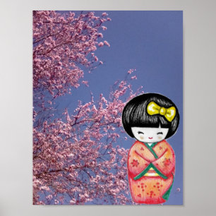 Kokeshi Doll Sakura Cherry Blossoms Poster Imprime