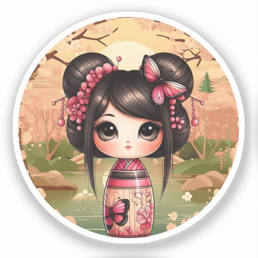 kokeshi Doll Sticker, kawaii Style Sticker (Voorkant)