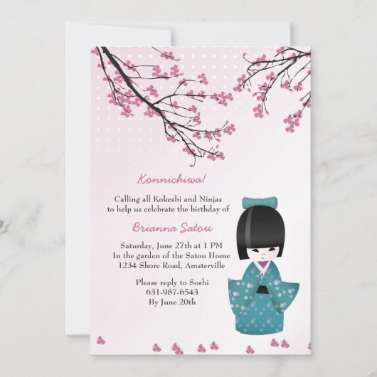 Kokeshi Doll Uitnodiging (Voorkant)