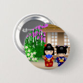 Kokeshi Dolls en Teahouse Ronde Button 5,7 Cm (Voorkant /achterkant)