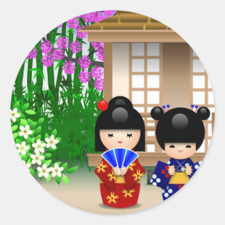 Kokeshi Dolls en Teahouse Ronde Sticker