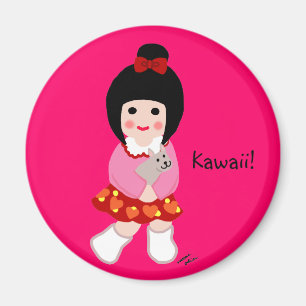 Kokeshi Girl met haar Puppy Magneet
