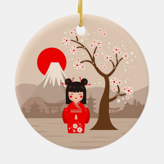 Kokeshi - Japanse dollar Keramisch Ornament (Achterkant)