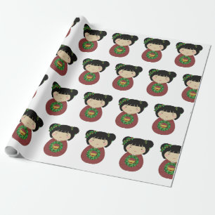 Kokeshi Kerstmis Wreath Cadeaupapier
