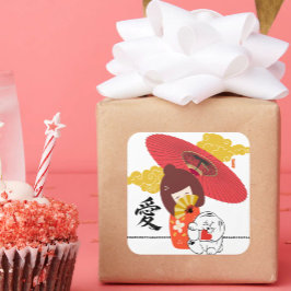 KOKESHI LOVE Chow dog heart Vierkante Sticker