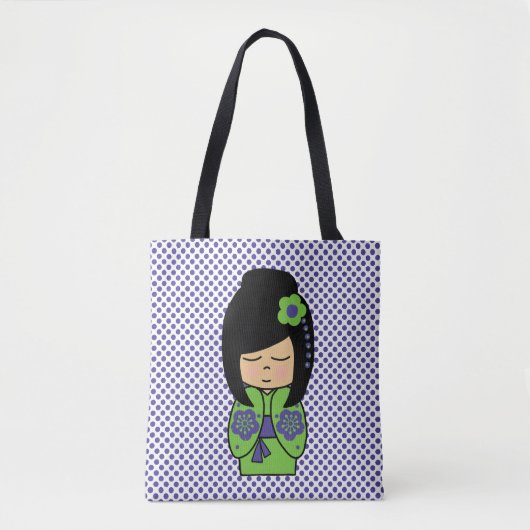 Kokeshi-pop Green Paarse All-Over-Print Schouderta Tote Bag (Voorkant)