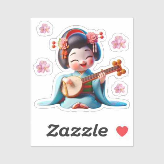Kokeshi pop lichtblauw schattig sticker (Vel)