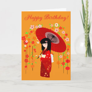 Kokeshi-pop Red Scherm Verjaardagskaart Kaart