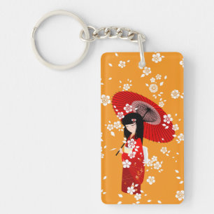 Kokeshi Pop Rode Paraplu Sleutelhanger
