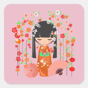 Kokeshi-poppen tuin vierkante sticker