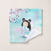 Kokeshi Poupée Cerisier Fleur Turquoise Filles Mai (Gant de toilette)