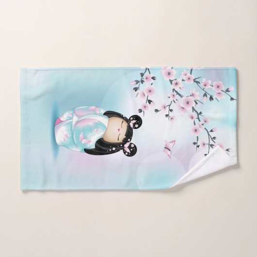 Kokeshi Poupée Cerisier Fleur Turquoise Filles Mai (Serviette à main)