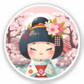 Kokeshi Poupée verte avec paysage, Sticker Kokeshi (Recto)