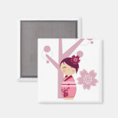 Kokeshi Sakura en Cherry Tree Magnet Magneet (Voorkant / Achterkant)