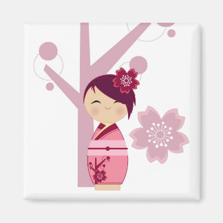 Kokeshi Sakura en Cherry Tree Magnet Magneet