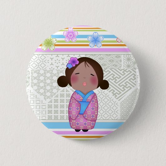 kokeshi sakura ronde button 5,7 cm (Voorkant)