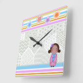 kokeshi sakura vierkante klok (Hoek)