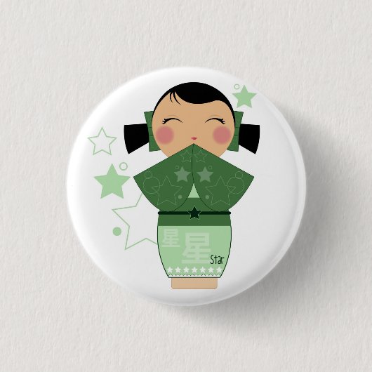 Kokeshi Star Pin Ronde Button 3,2 Cm (Voorkant)