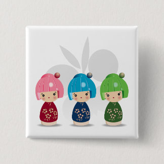 Kokeshi Triplets Butterfly BKGD Vierkante Button 5,1 Cm